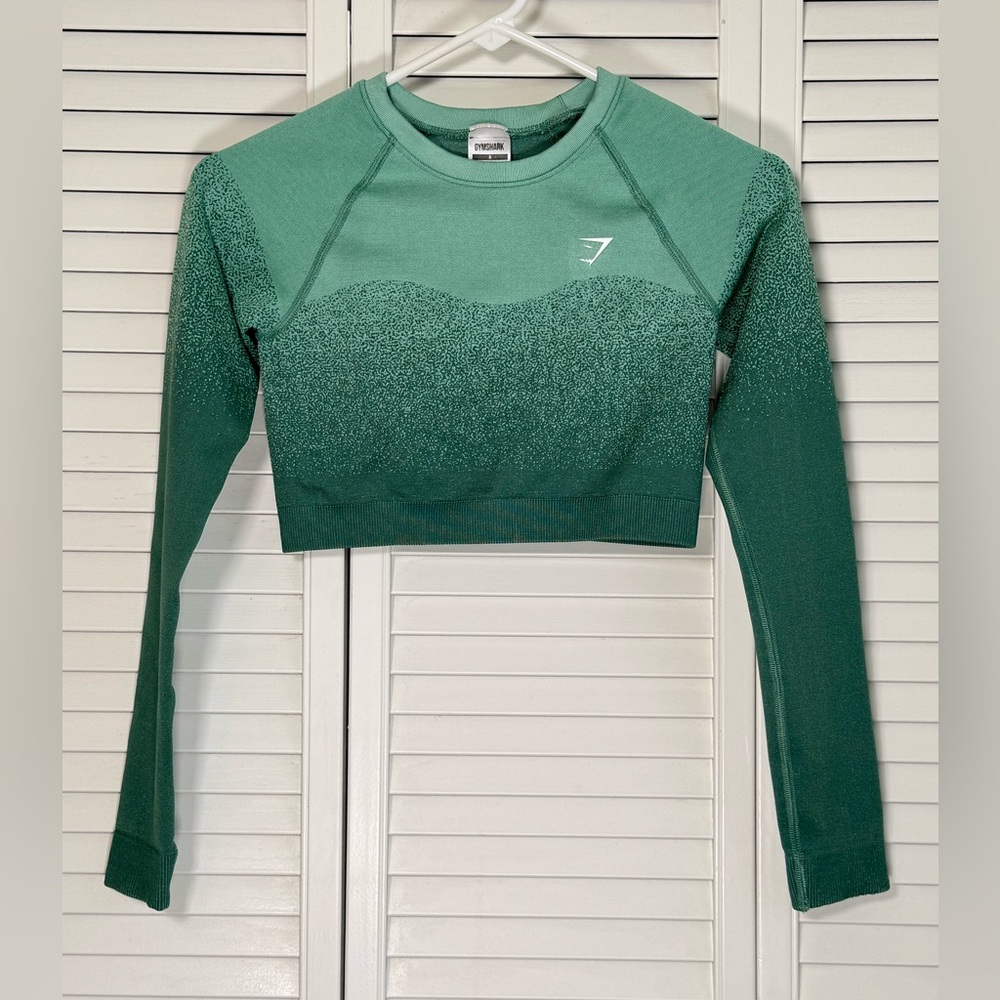 Gymshark Women's Small Ombré Compression Crop Top Active Long Sleeve Shirt Green